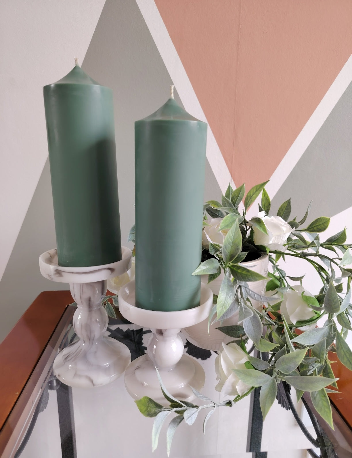 Olive Green Soy Wax Church Pillar Candles - Unscented, Set of 2 (4 Sizes)