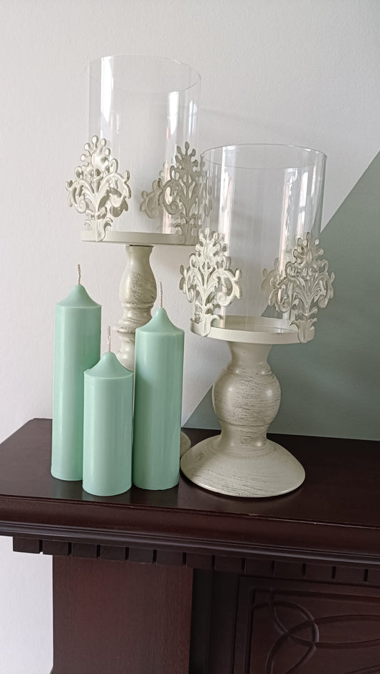 Peppermint Green Soy Wax Pillar Candles - Unscented, Set of 2 (Various Sizes)