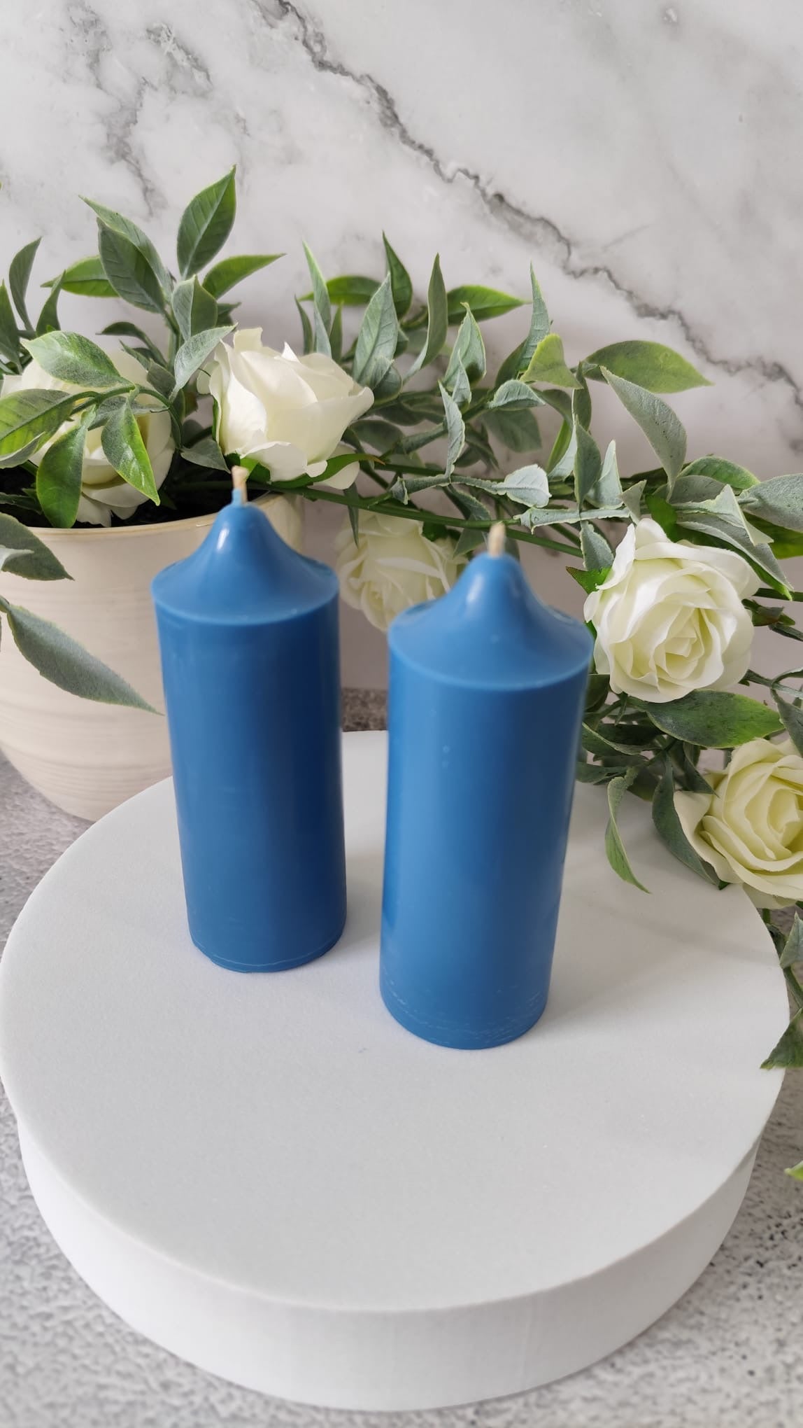 Blue Soy Wax Church Pillar Candles - Unscented, Set of 2 (4 Sizes)