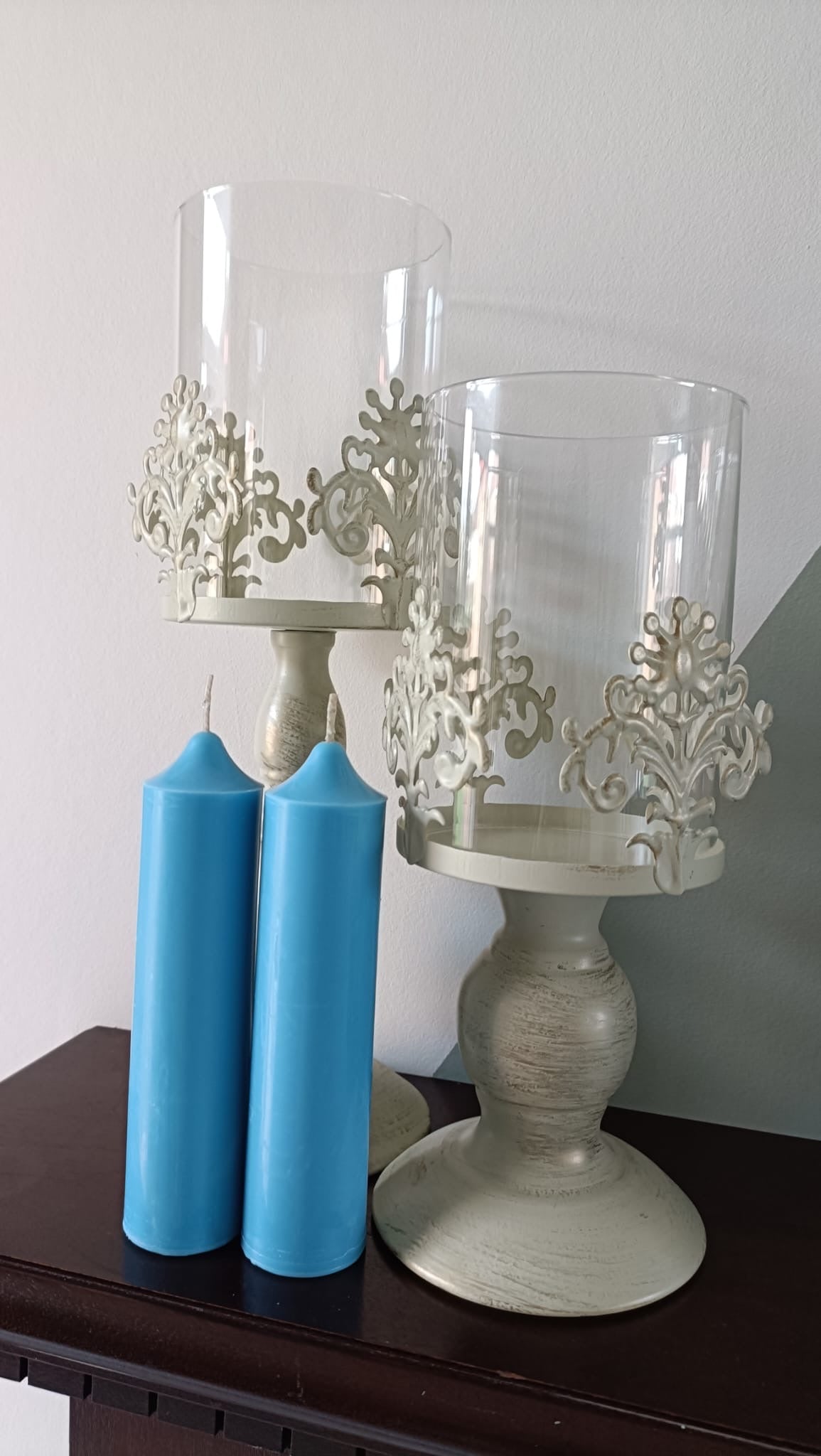 Blue Soy Wax Pillar Candles - Unscented, Set of 2 (Various Sizes)