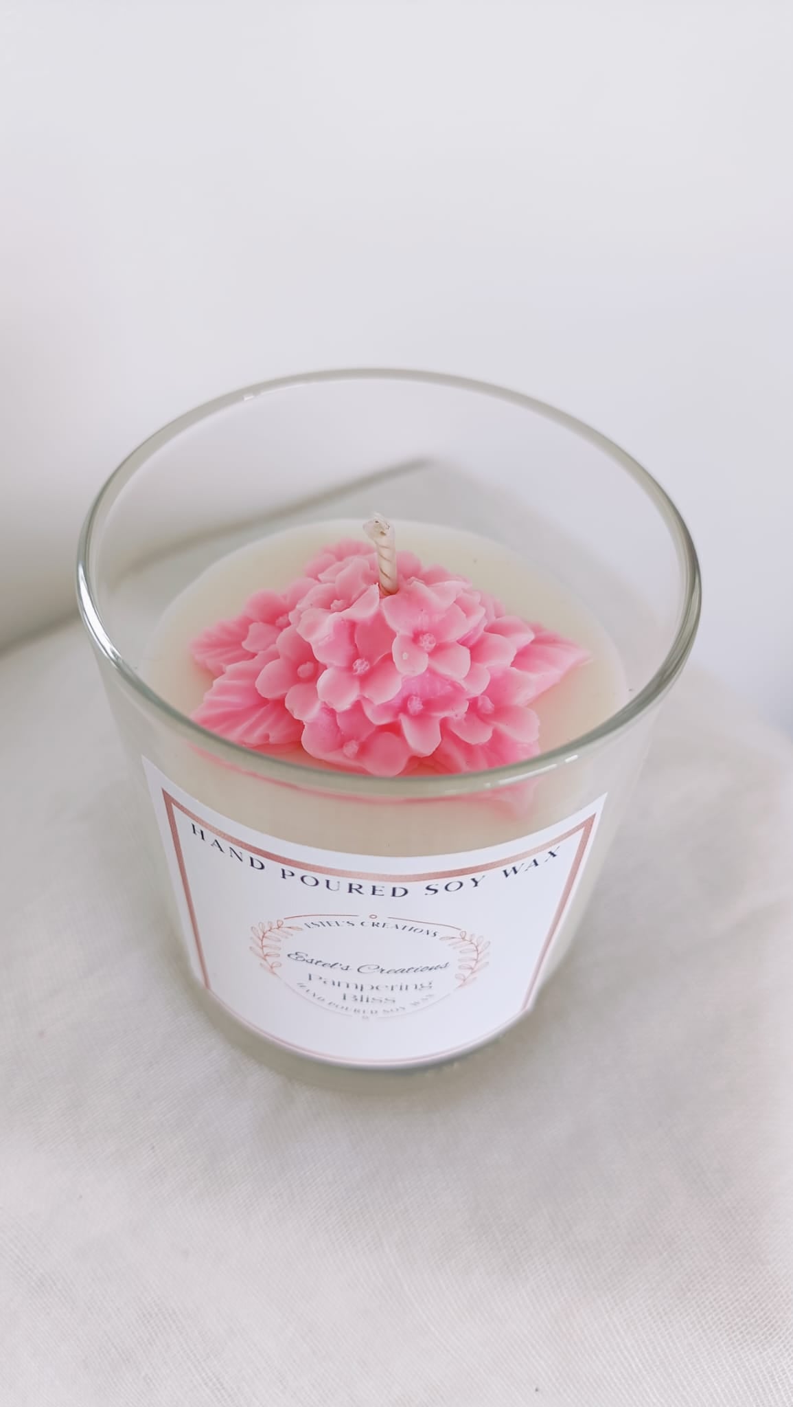 Pink Flower 20cl Soy Wax Glass Jar Candle (Various Scents)