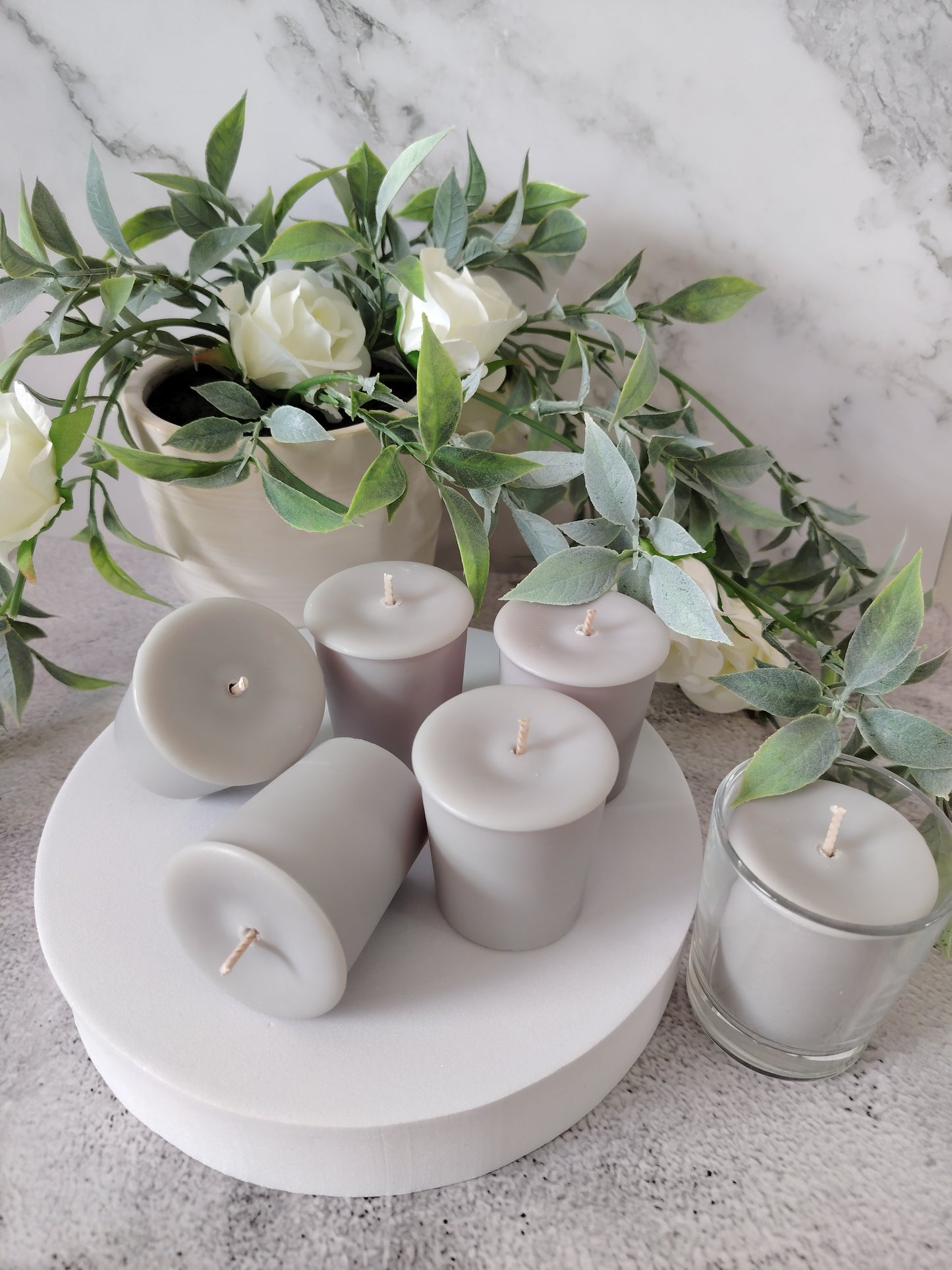 9cl Votive Soy Wax Candles - Unscented, Pack of 6 - Light Grey