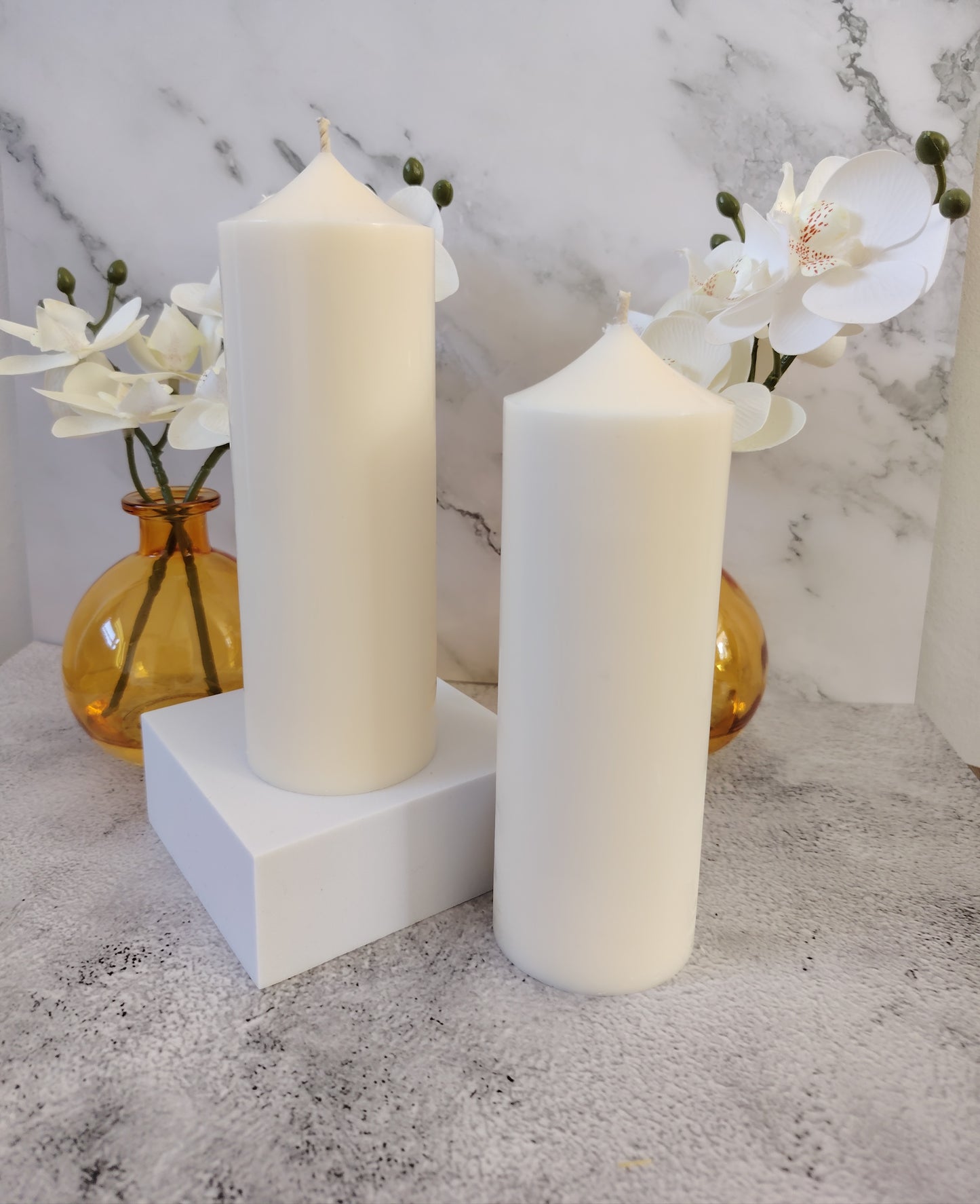 Ivory Soy Wax Church Pillar Candles - Unscented, Set of 2 (4 Sizes)