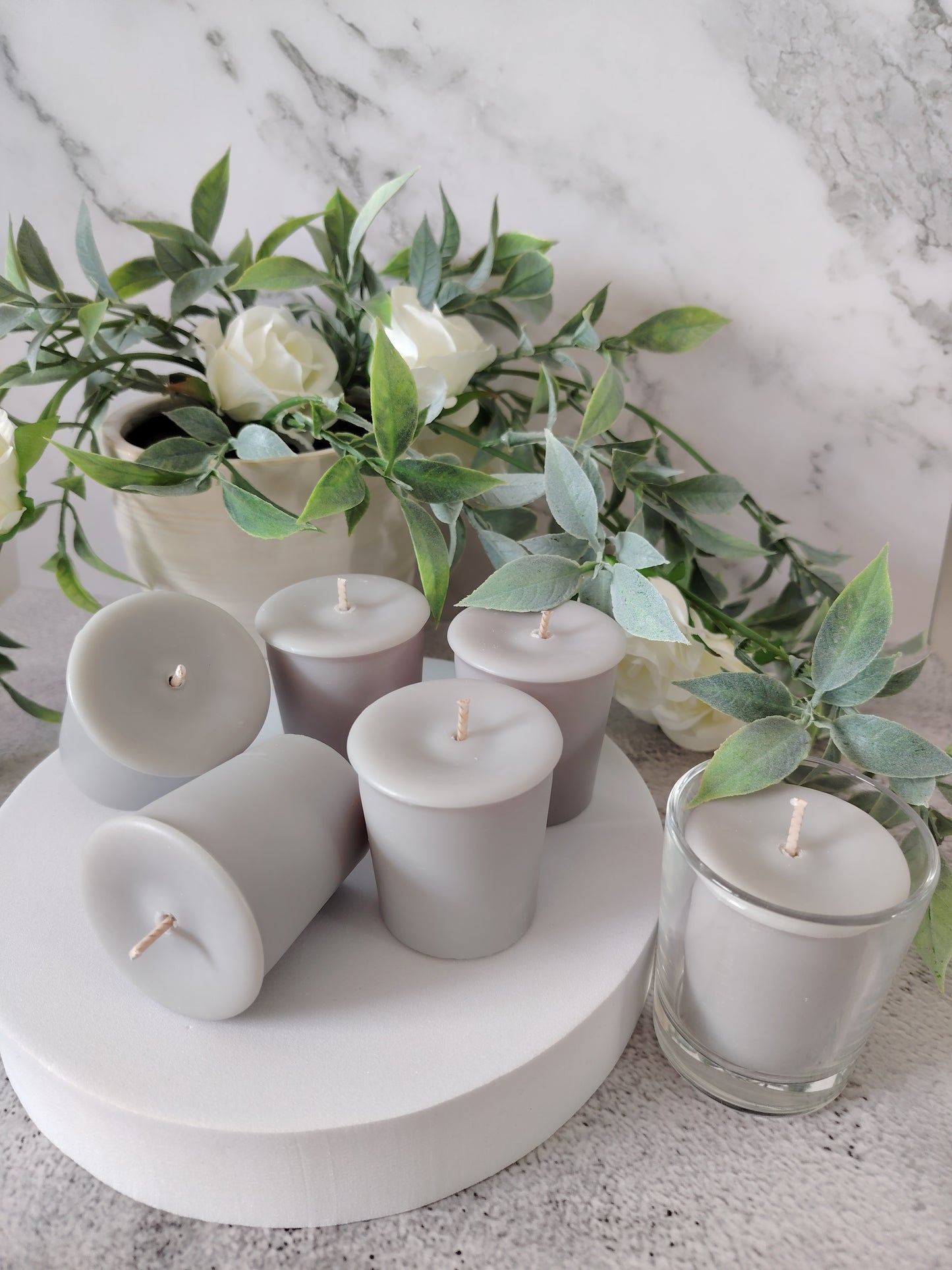 9cl Votive Soy Wax Candles - Unscented, Pack of 6 - Light Grey