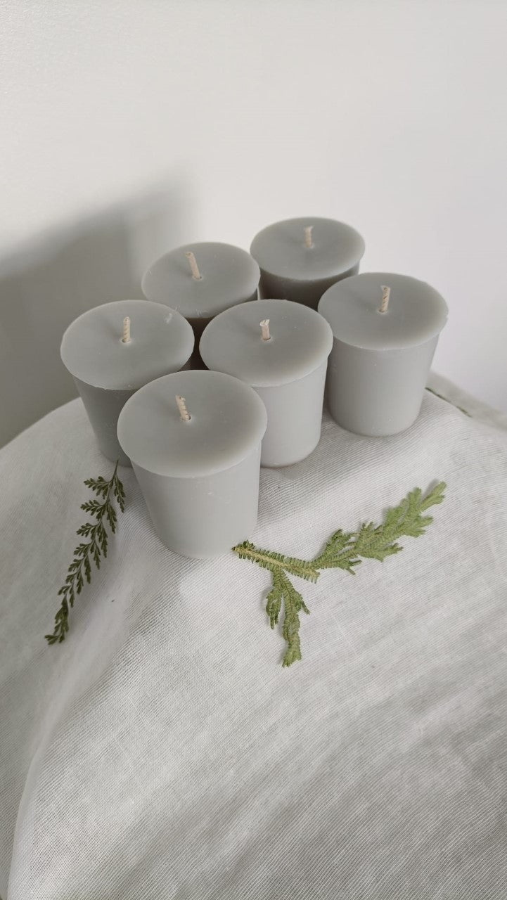 Light Grey Votive Soy Wax Candles - Unscented, Pack of 6