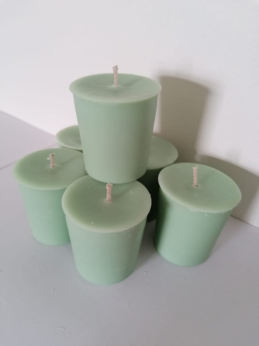 Peppermint Green Votive Soy Wax Candles - Unscented, Pack of 6