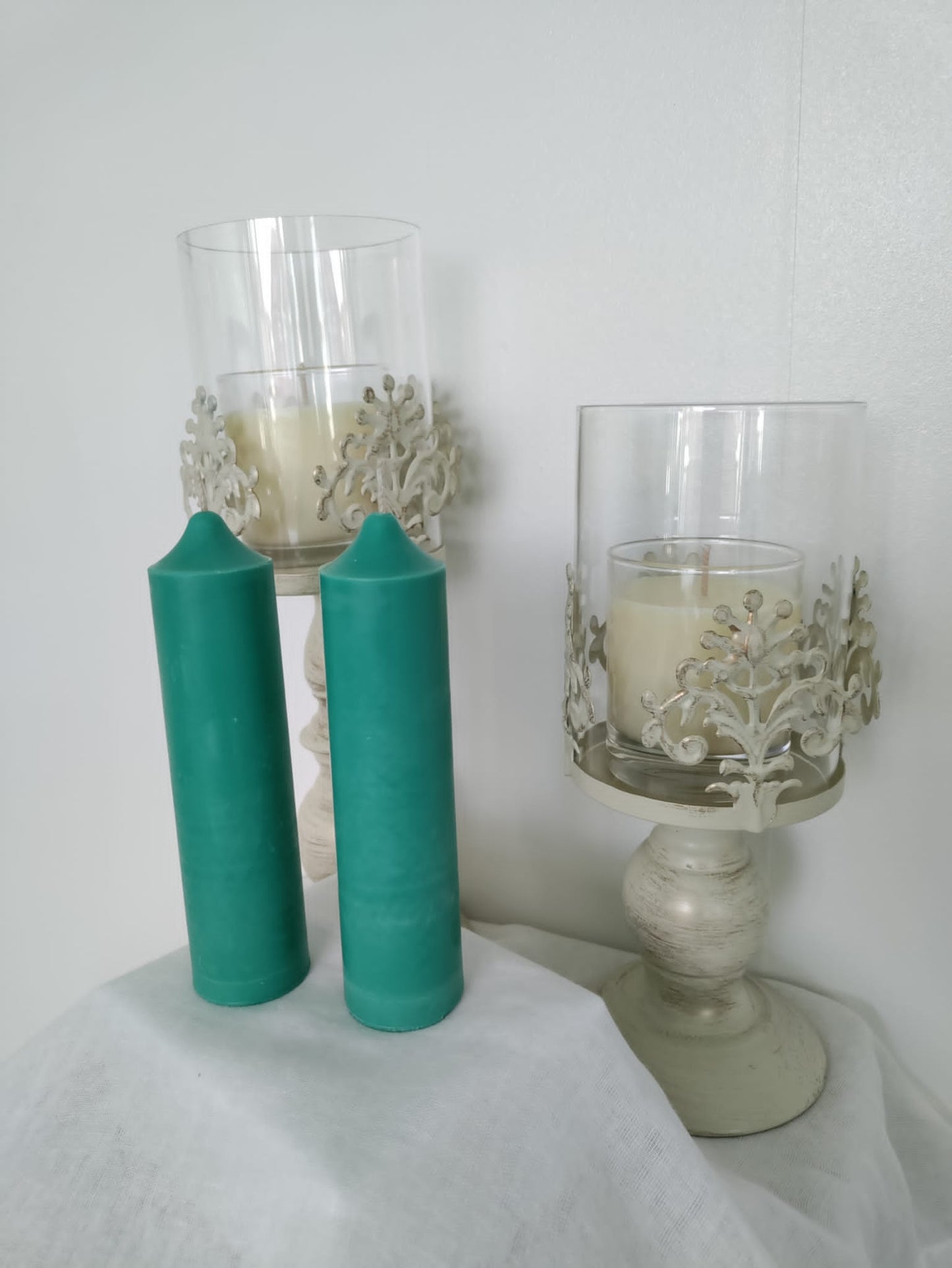 Teal Green Soy Wax Pillar Candles - Unscented, Set of 2 (Various Sizes)
