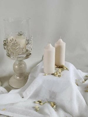 Ivory Soy Wax Pillar Candles - Unscented, Set of 2 (Various Sizes)