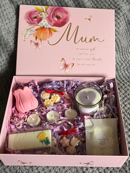 Mum Soy Wax Candle And Wax Melt Gift Set With Pink Mum Gift Box